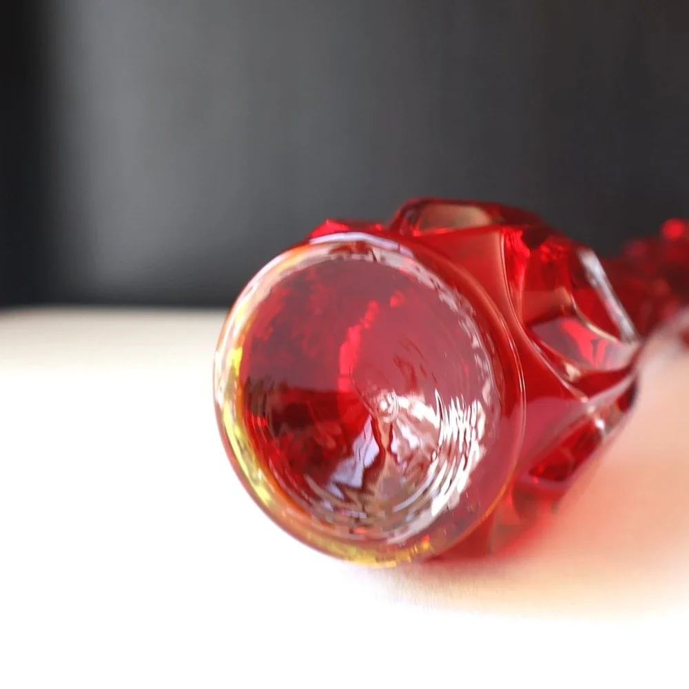 Vintage Red UV Reactive Art Glass Bud Vase Ruffled Rim MCM 9.25